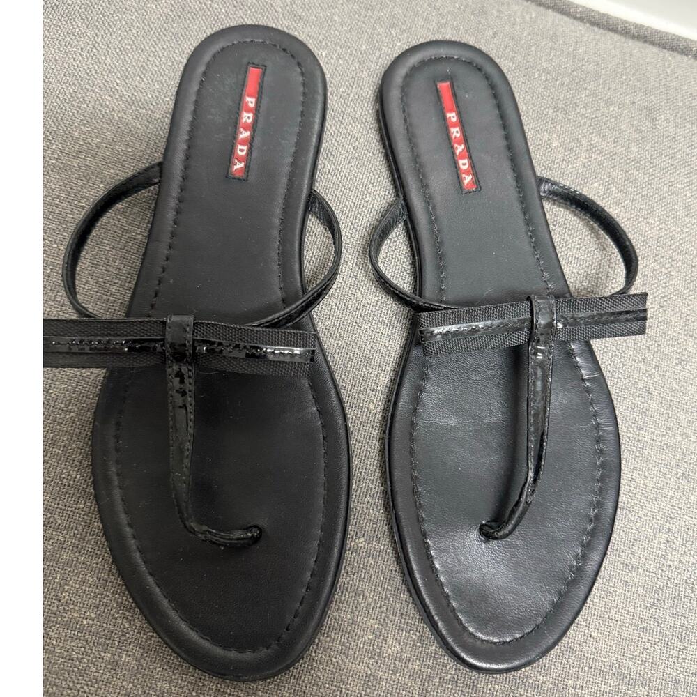 Vintage Prada Linea Rossa Bow Leather Dressy Sandals Shoes Black Euro 39 US 9